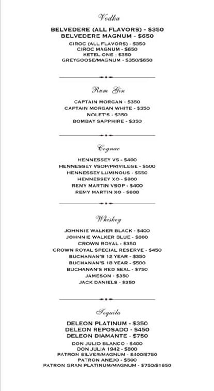 Belasco Theatre Los Angeles Drinks Menu