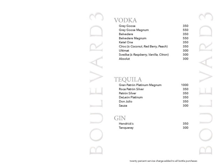 Boulevard3 Los Angeles Drinks Menu