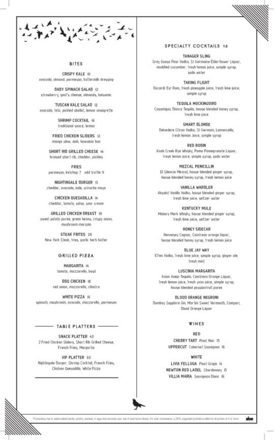 Nightingale Plaza Los Angeles Drinks Menu