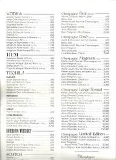 Encore Las Vagas Drinks Menu