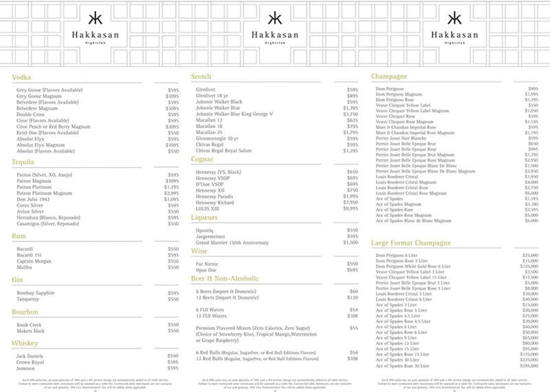 Hakkasan Las Vegas Drinks Menu